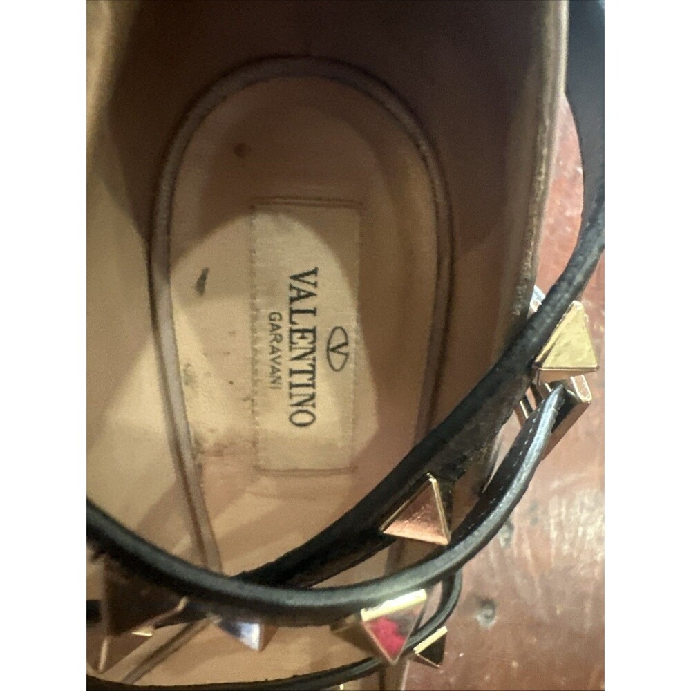 Valentino Rockstud Nude Leather Heels Black Studded ankle wrap Pointed Toe 39.5 - Picture 4 of 16